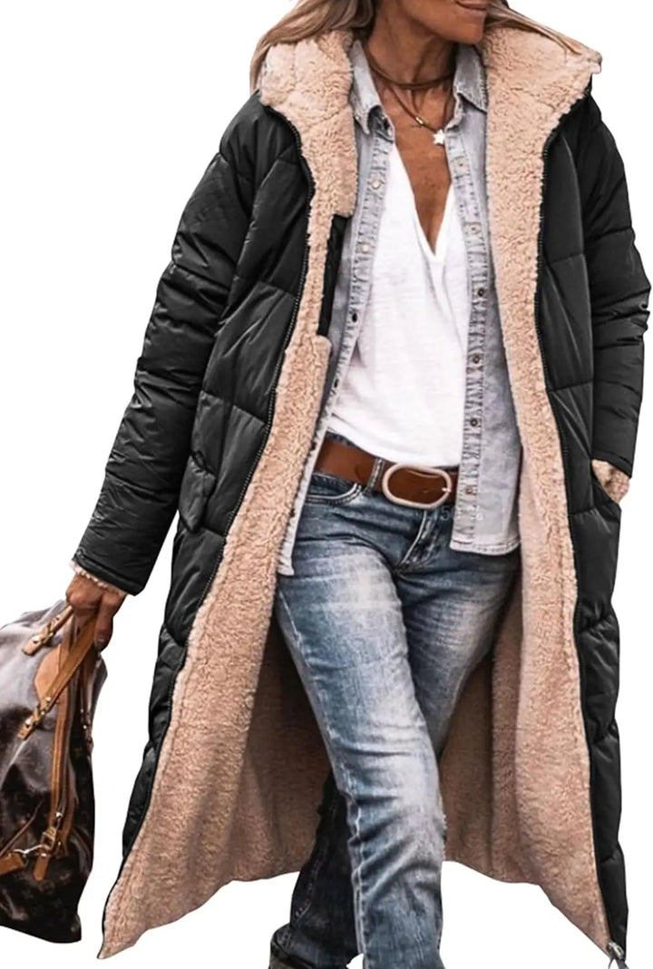 Women's Reversible Puffer Coat – Sherpa Fleece Lined Hooded Winter