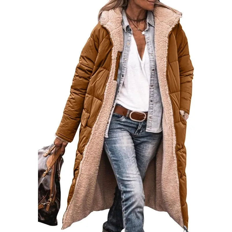 Women's Reversible Puffer Coat – Sherpa Fleece Lined Hooded Winter