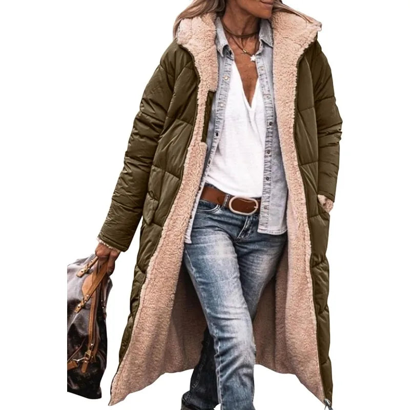 Women's Reversible Puffer Coat – Sherpa Fleece Lined Hooded Winter
