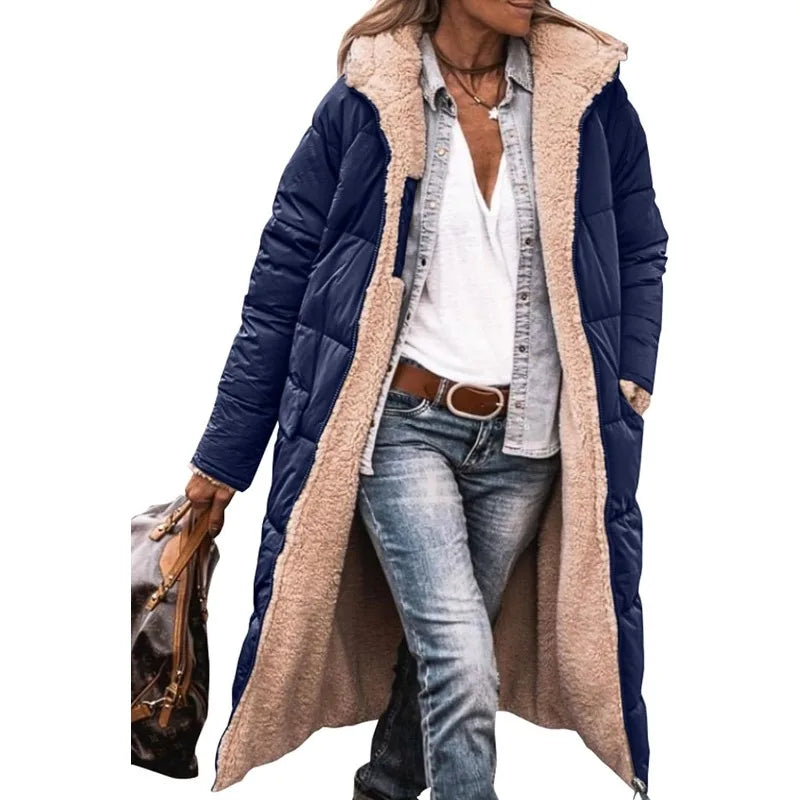 Women's Reversible Puffer Coat – Sherpa Fleece Lined Hooded Winter