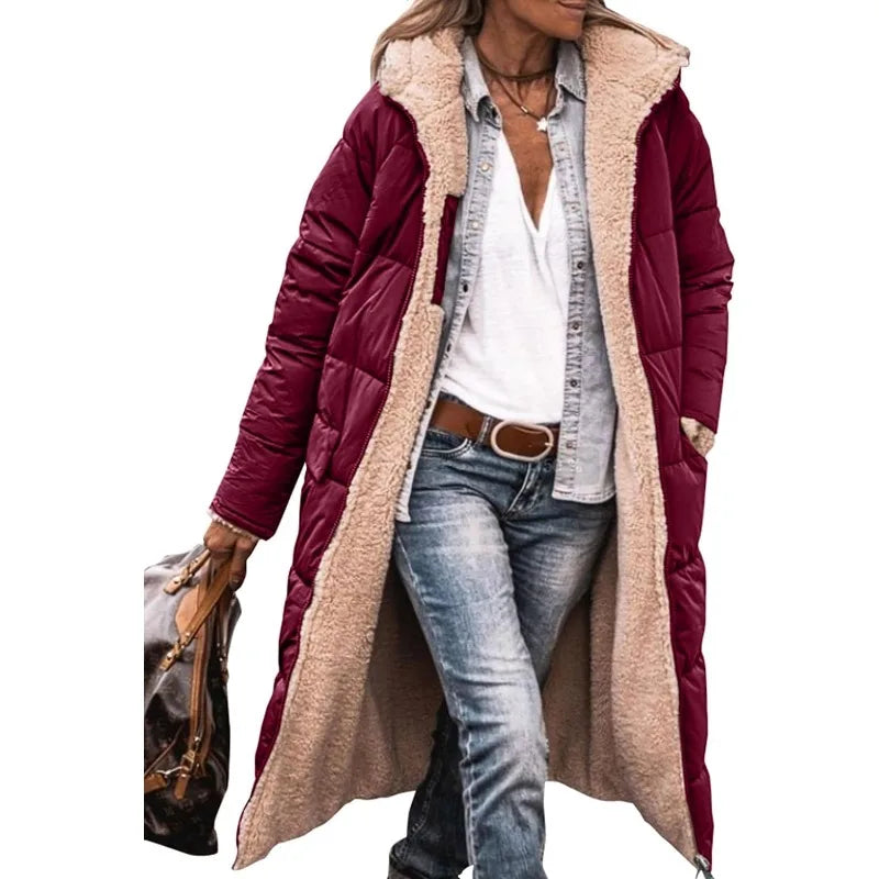 Women's Reversible Puffer Coat – Sherpa Fleece Lined Hooded Winter