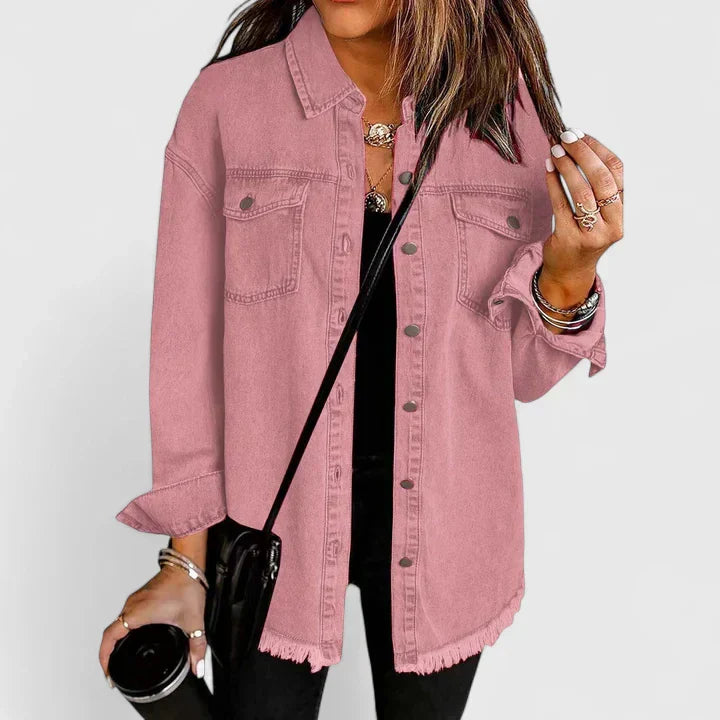 Women's Denim Jacket – Classic Oversized Jean Jacket with Pockets
