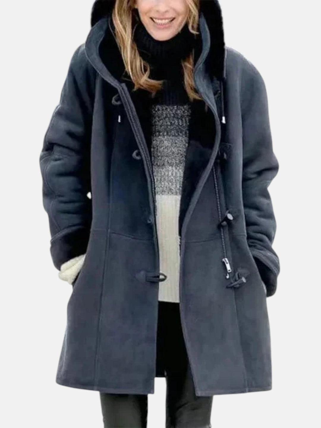 Women's Duffle Coat – Fleece-Lined Hooded Toggle Winter Coat