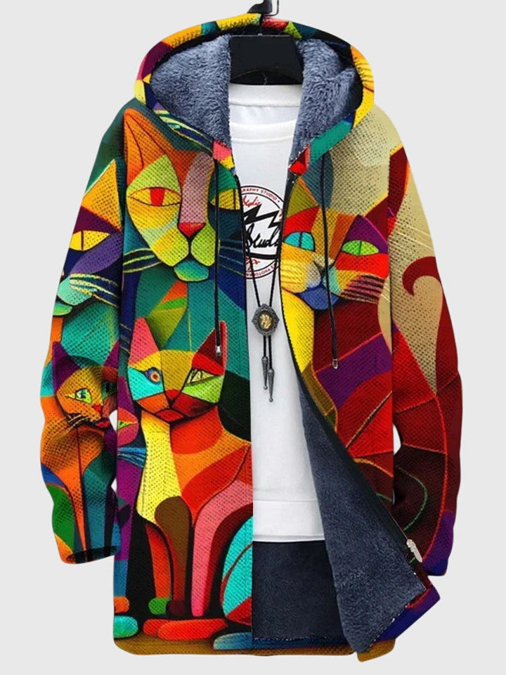 Women's Printed Jacket – Artistic Graphic Print Warm Coat