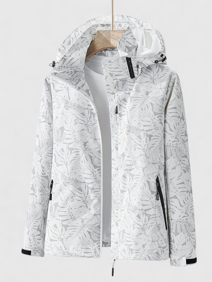 Women's Windbreaker Jacket – Leaf Print Hooded Water-Resistant Coat