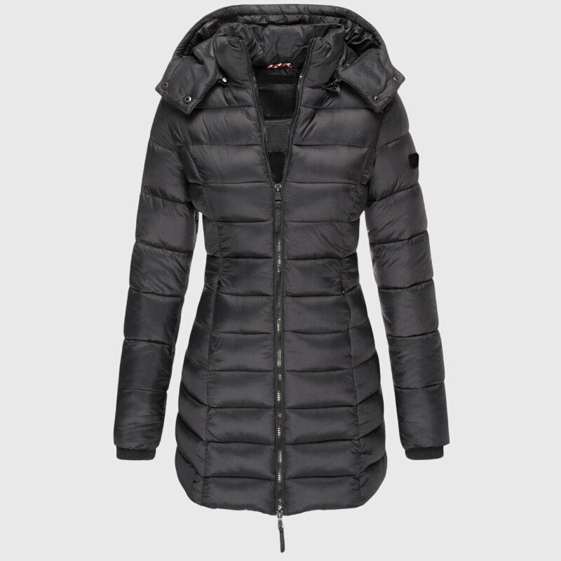 Women's Long Down Jacket – Hooded Winter Puffer Coat with Zip