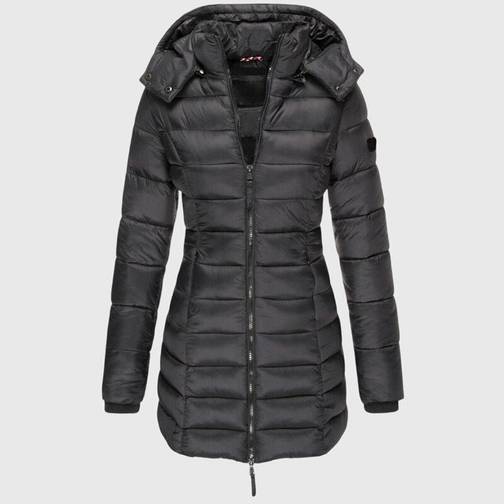 Women's Long Down Jacket – Hooded Winter Puffer Coat with Zip