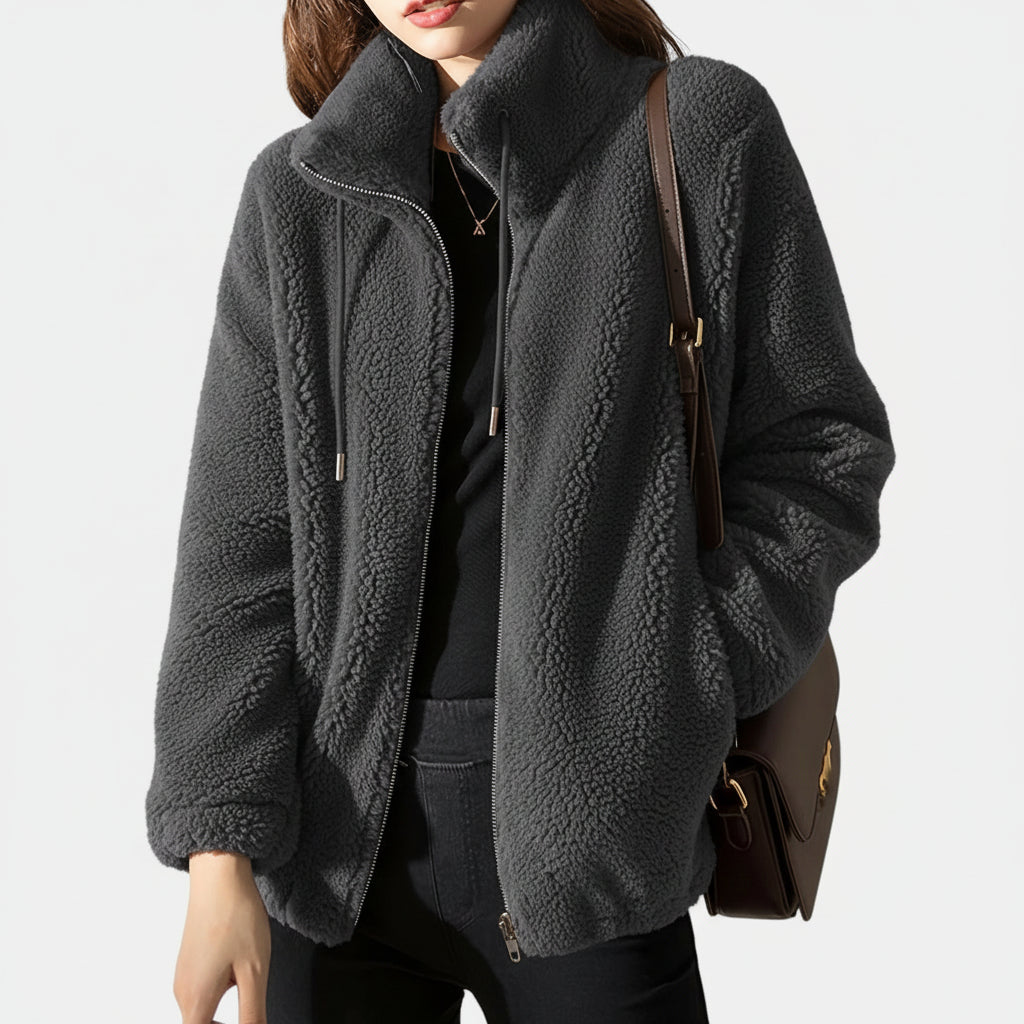 Women's Zip-Up Jacket – Cozy Relaxed Fit Casual Layering Jacket