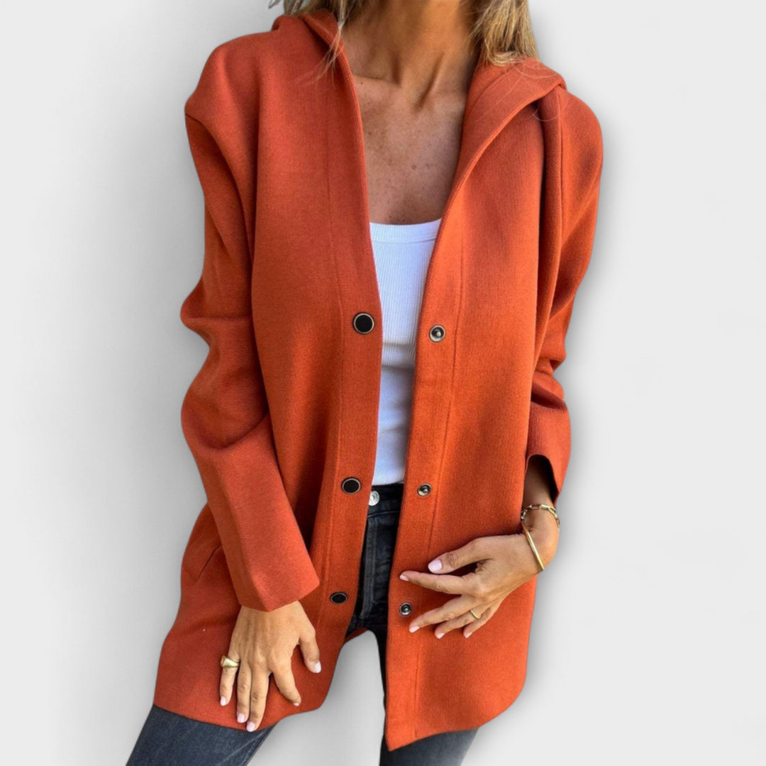 Women's Hooded Jacket – Single-Breasted Casual Coat for Fall