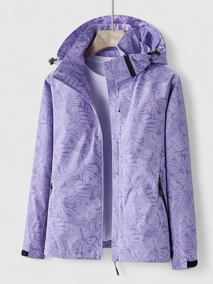 Women's Windbreaker Jacket – Leaf Print Hooded Water-Resistant Coat