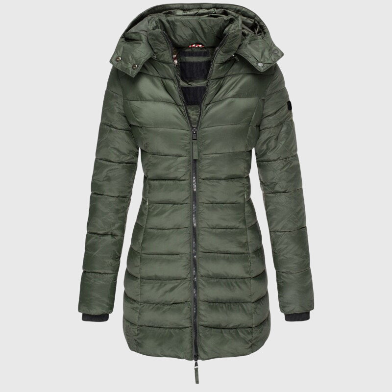 Women's Long Down Jacket – Hooded Winter Puffer Coat with Zip