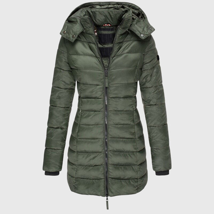 Women's Long Down Jacket – Hooded Winter Puffer Coat with Zip