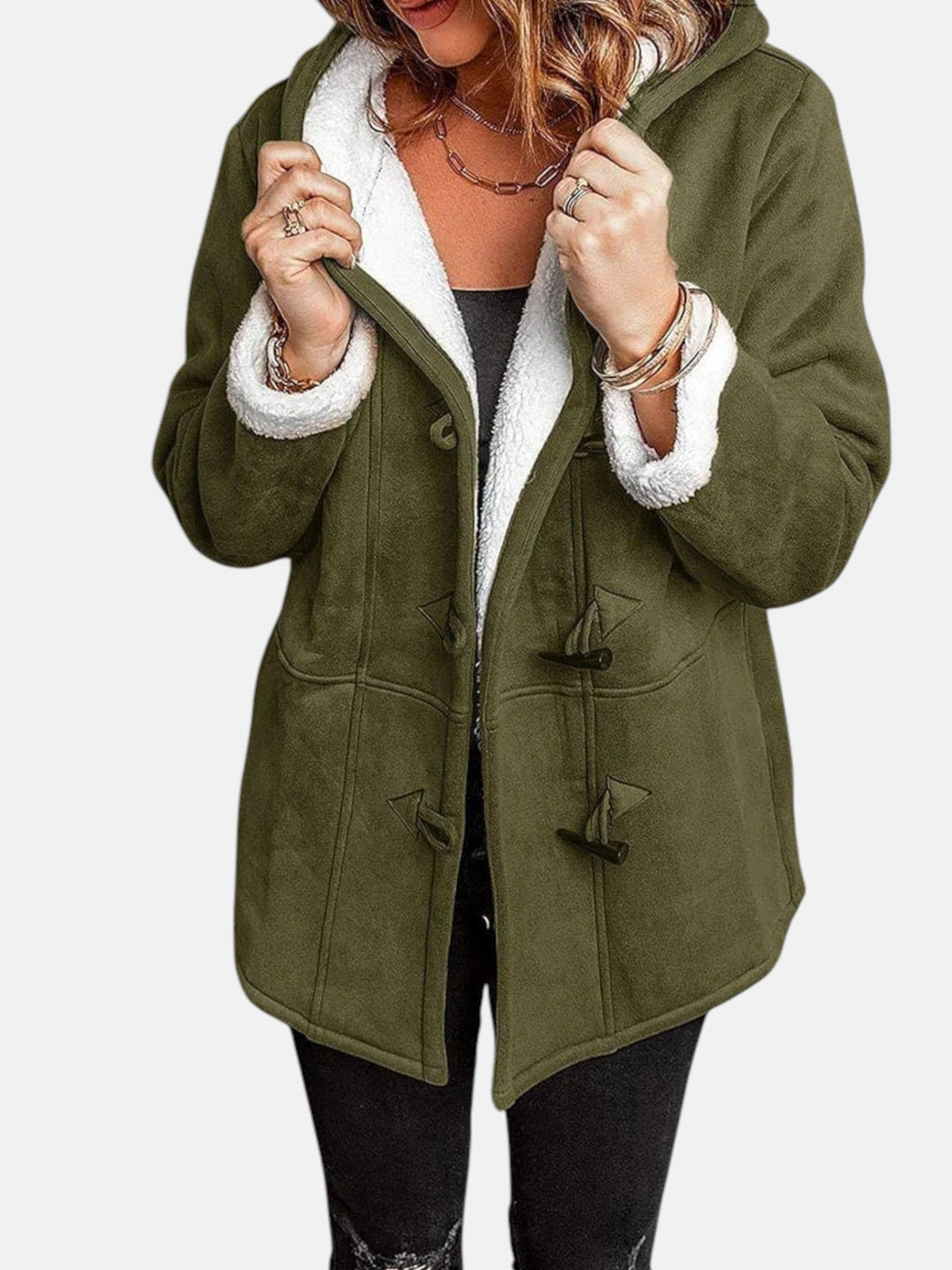 Women's Duffle Coat – Fleece-Lined Hooded Toggle Winter Coat