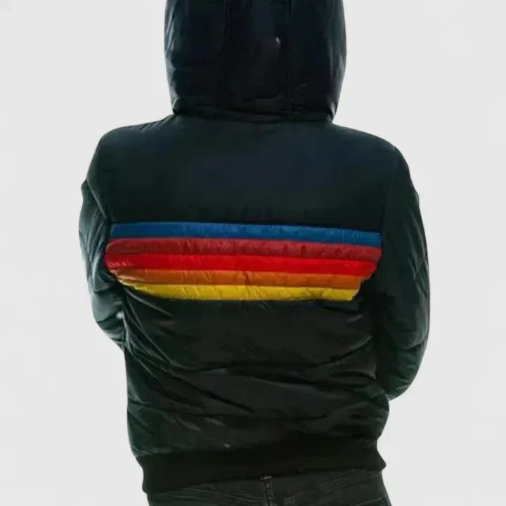 Women's Striped Puffer Jacket – Retro Padded Warm Winter Coat