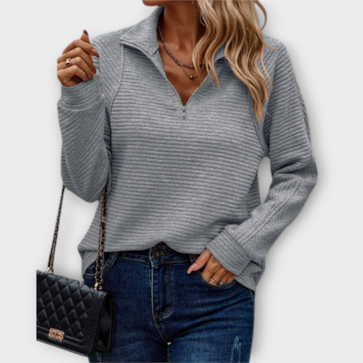 Women's V-Neck Sweater – Zip Detail Soft Knit Pullover Top