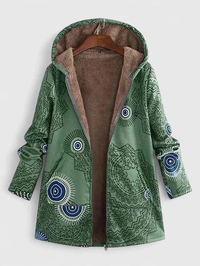 Women's Printed Parka – Mandala Pattern Hooded Winter Coat