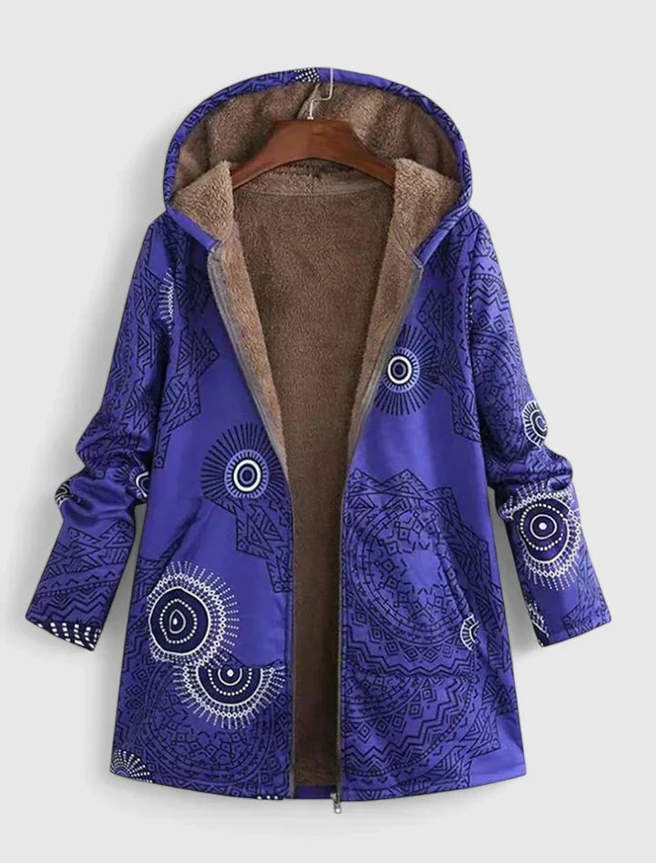 Women's Printed Parka – Mandala Pattern Hooded Winter Coat