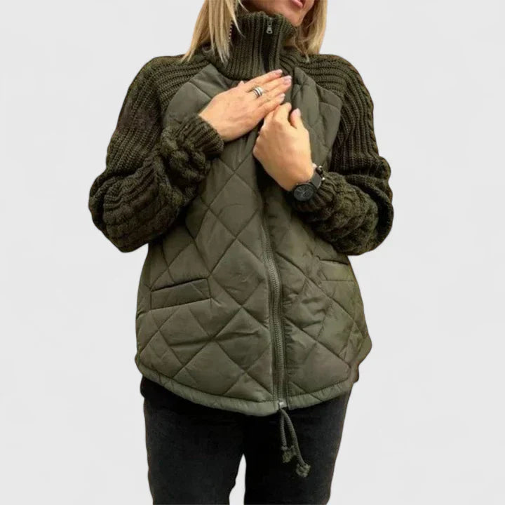 Women's Patchwork Jacket – Lightweight Warm Drawstring Coat