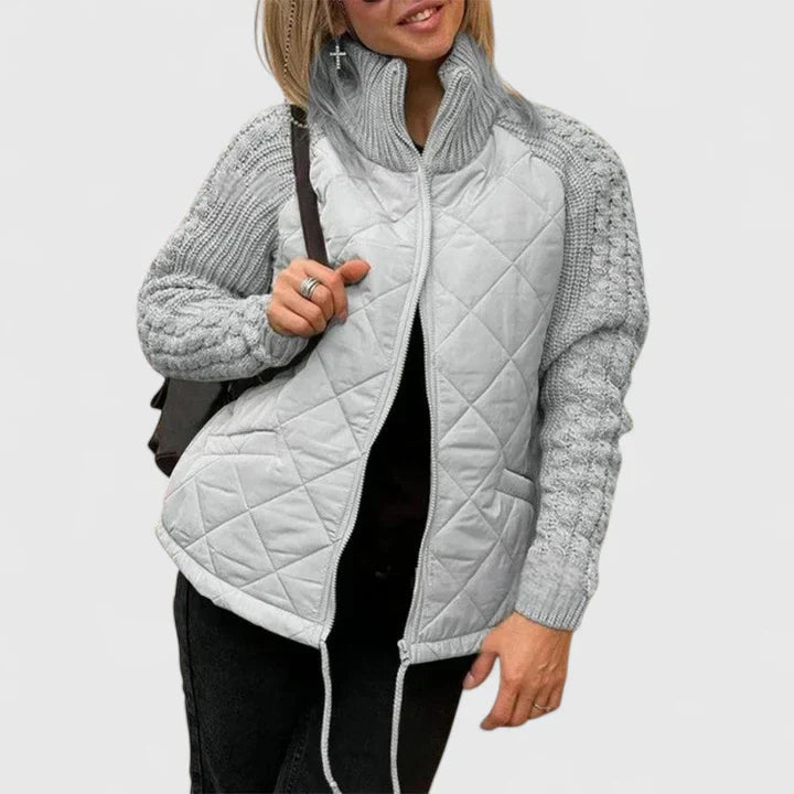 Women's Patchwork Jacket – Lightweight Warm Drawstring Coat