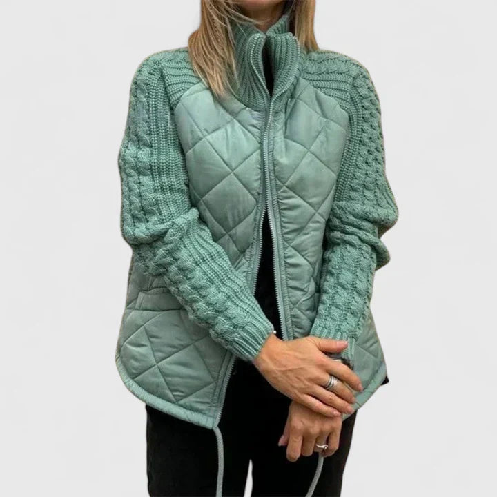 Women's Patchwork Jacket – Lightweight Warm Drawstring Coat
