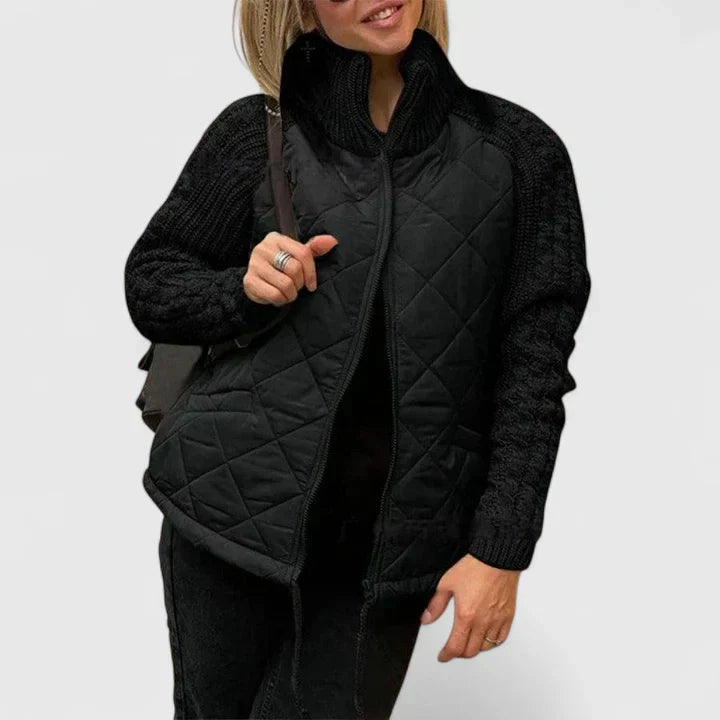Women's Patchwork Jacket – Lightweight Warm Drawstring Coat