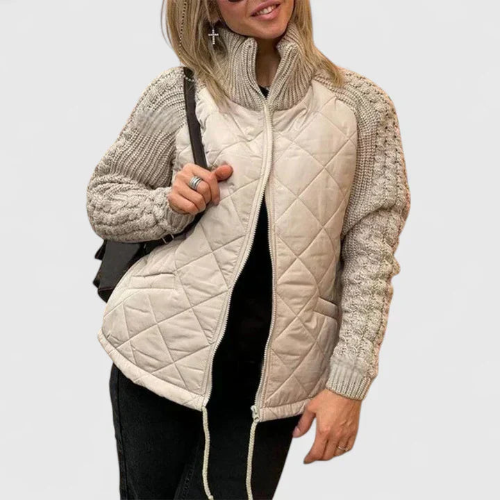 Women's Patchwork Jacket – Lightweight Warm Drawstring Coat