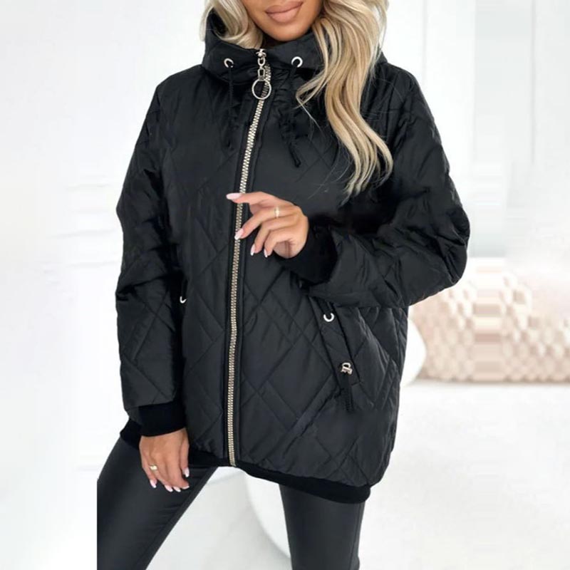 Women's Insulated Jacket – Hooded High Collar Hip Length Winter Coat