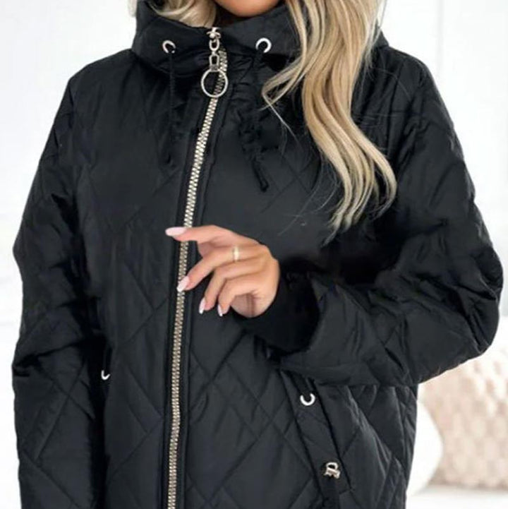 Women's Insulated Jacket – Hooded High Collar Hip Length Winter Coat