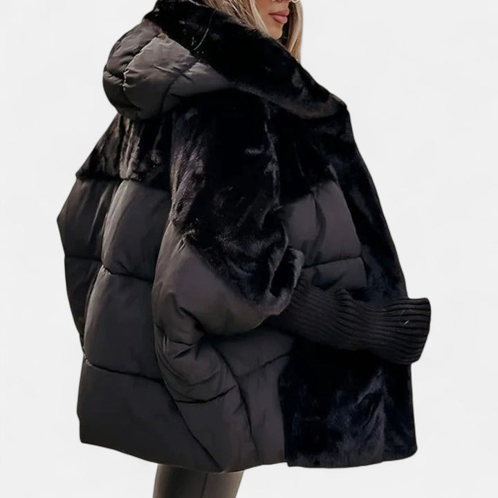 Women's Oversized Puffer Jacket – Hooded Patchwork Winter Coat