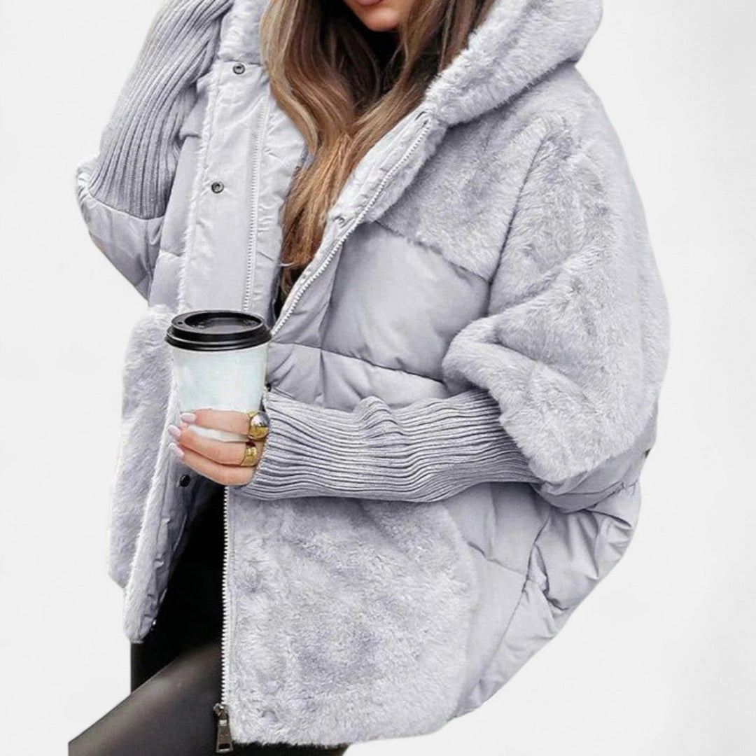 Women's Oversized Puffer Jacket – Hooded Patchwork Winter Coat
