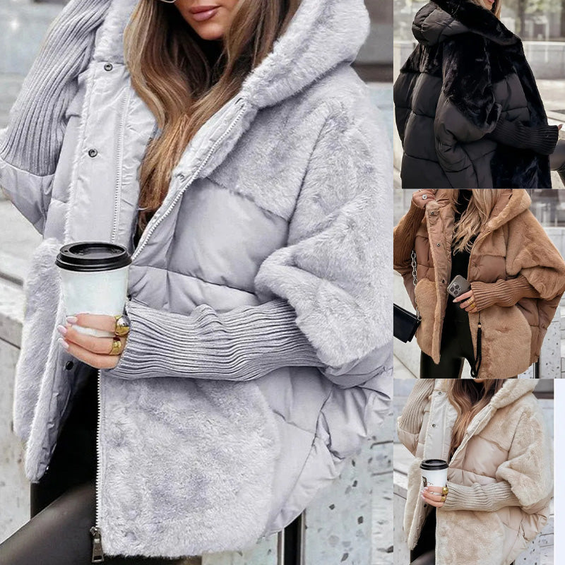 Women's Padded Winter Coat – Faux Fur Trim Hooded Warm Jacket
