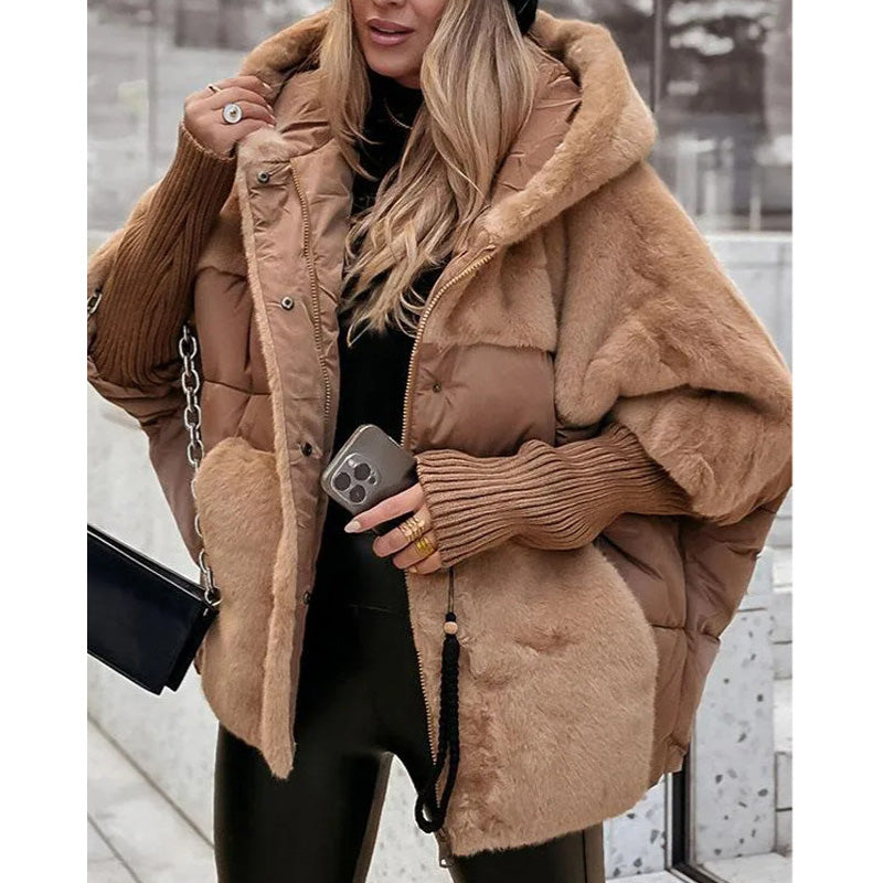 Women's Padded Winter Coat – Faux Fur Trim Hooded Warm Jacket